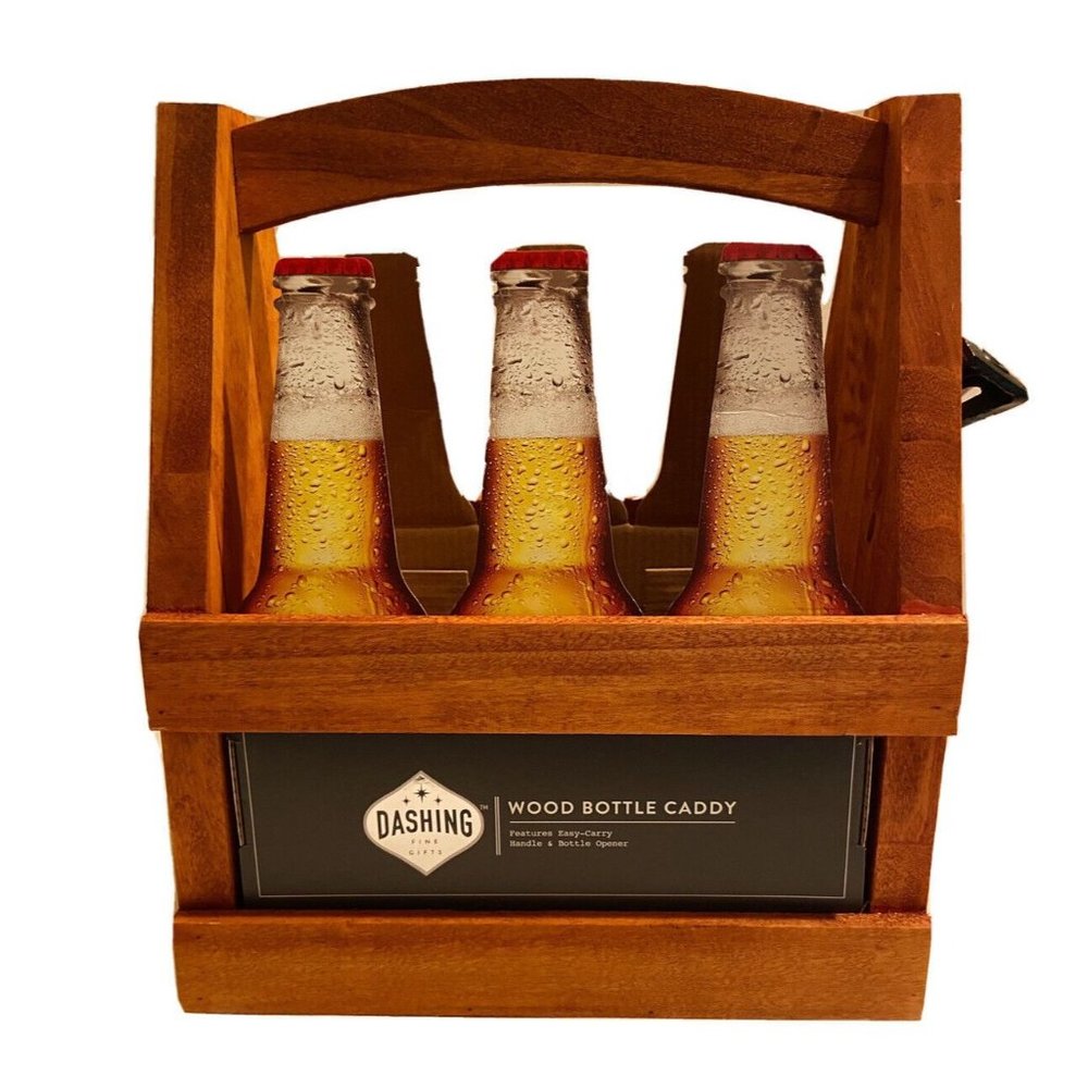 Dashing Fine Gifts Wood Bottle Caddy with Bottle Opener New
